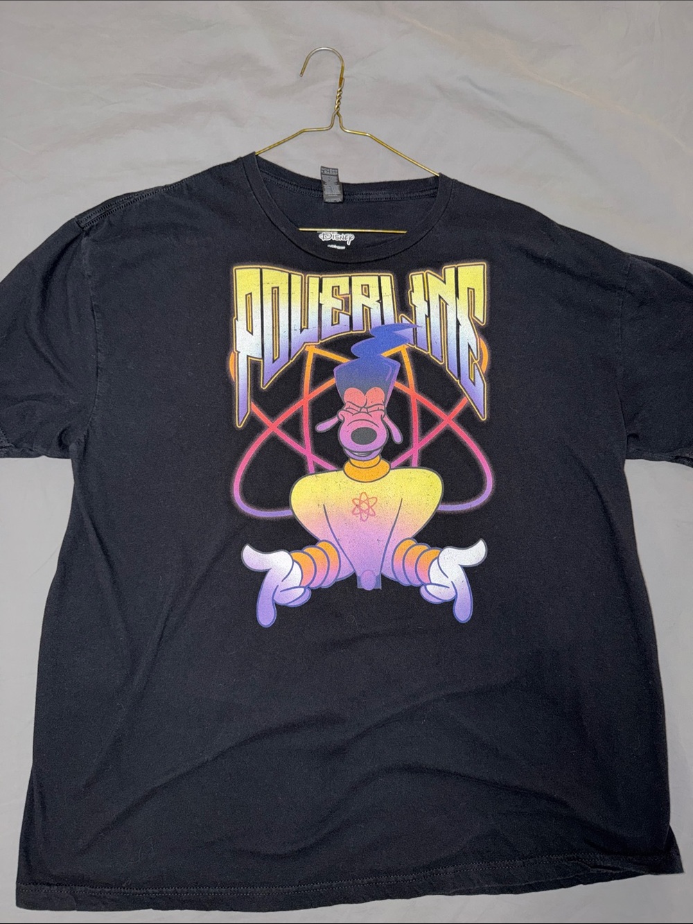 Gildan Black Tee with Disney Goofy Movie Powerline Neon Graphic